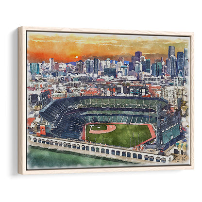 Giants Baseball Stadium, Oracle Park Watercolor, Sport Gift Art, Framed Canvas Print Wall Art
