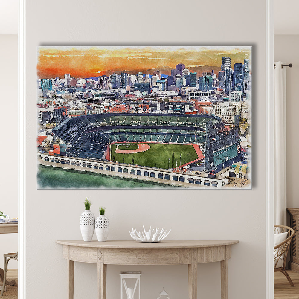 Giants Baseball Stadium, Oracle Park Watercolor, Sport Art, Gifts for him, Canvas Print Wall Art