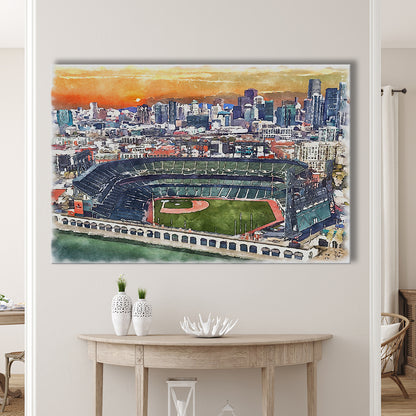 Giants Baseball Stadium, Oracle Park Watercolor, Sport Art, Gifts for him, Canvas Print Wall Art