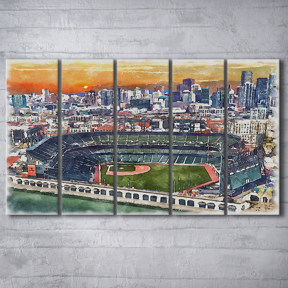 Giants Baseball Stadium, Oracle Park Watercolor, Sport Art, Extra Large Canvas Print Wall Art