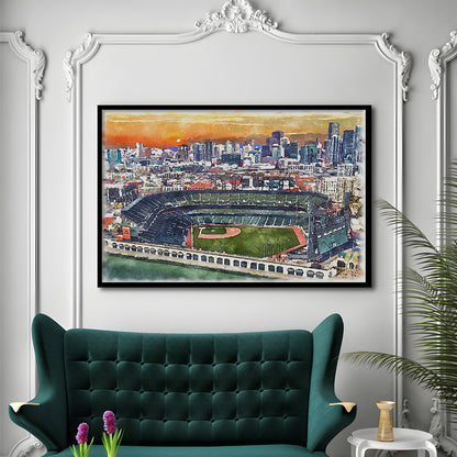 Giants Baseball Stadium, Oracle Park Watercolor, Sport Gift Art, Framed Art Print Wall Decor