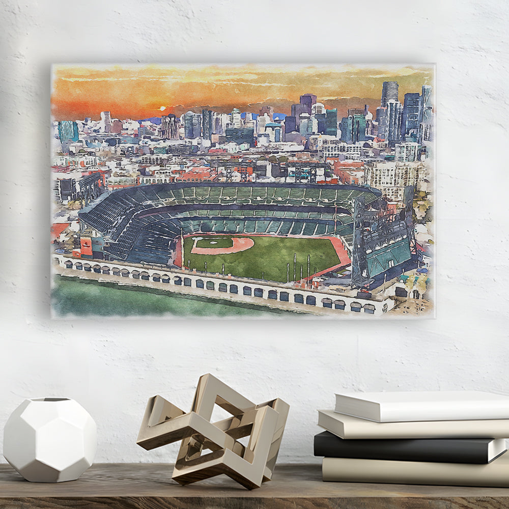 Giants Baseball Stadium, Oracle Park Watercolor, Sport Art, Gifts for him, Canvas Print Wall Art