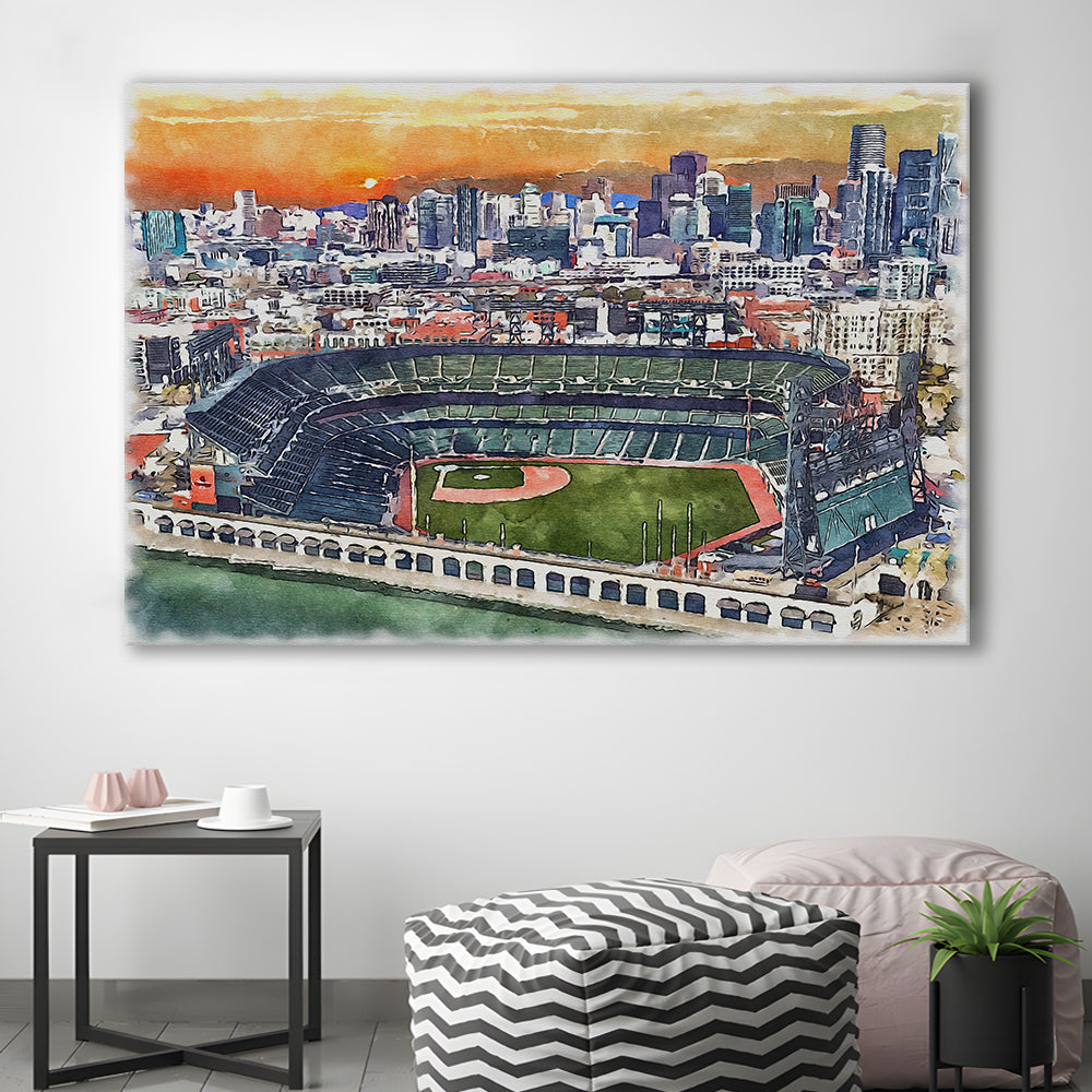 Giants Baseball Stadium, Oracle Park Watercolor, Sport Art, Gifts for him, Canvas Print Wall Art