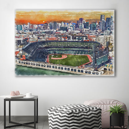 Giants Baseball Stadium, Oracle Park Watercolor, Sport Art, Gifts for him, Canvas Print Wall Art
