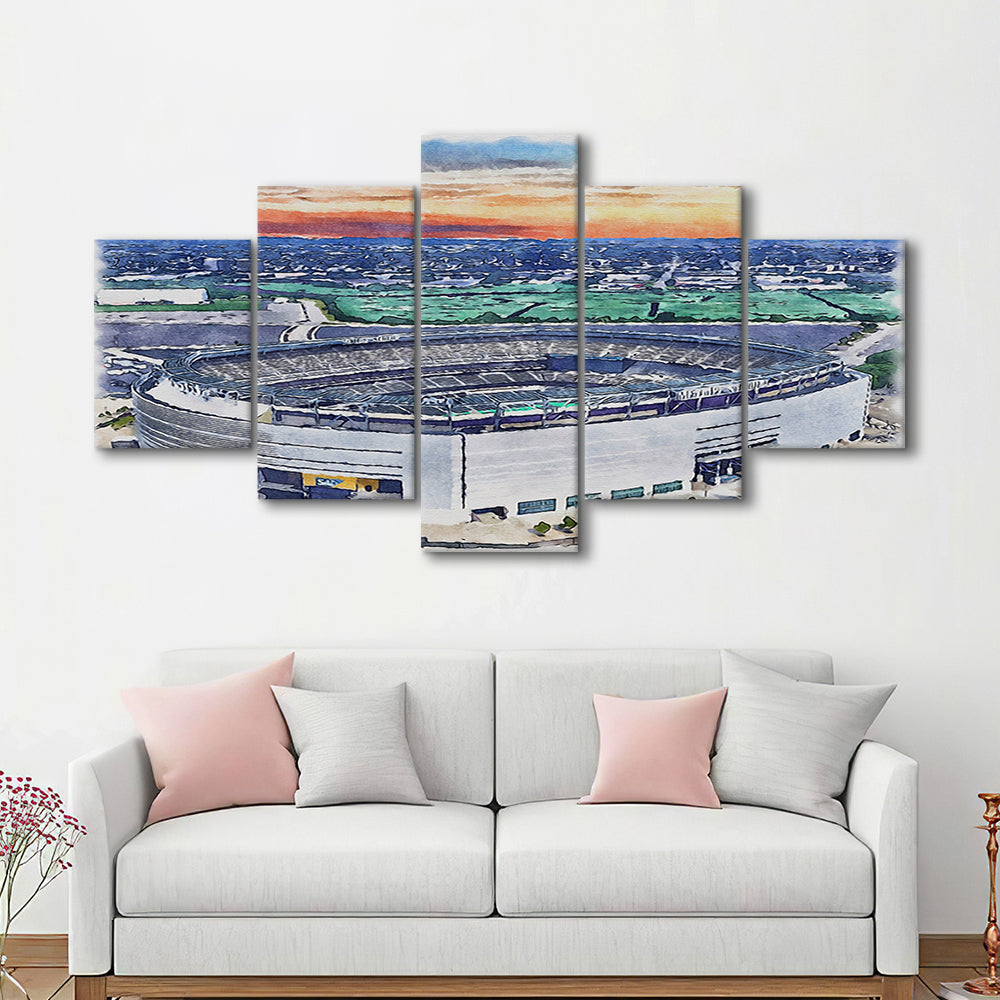 Giants Stadium, MetLife Painting Stadium Watercolor, Sport Art, Mixed 5 Panel, Canvas Print Wall Art