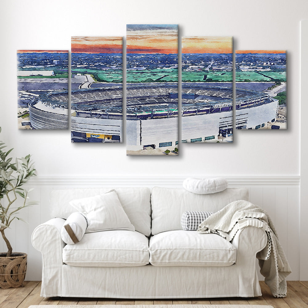 Giants Stadium, MetLife Painting Stadium Watercolor, Sport Art, Mixed 5 Panel, Canvas Print Wall Art