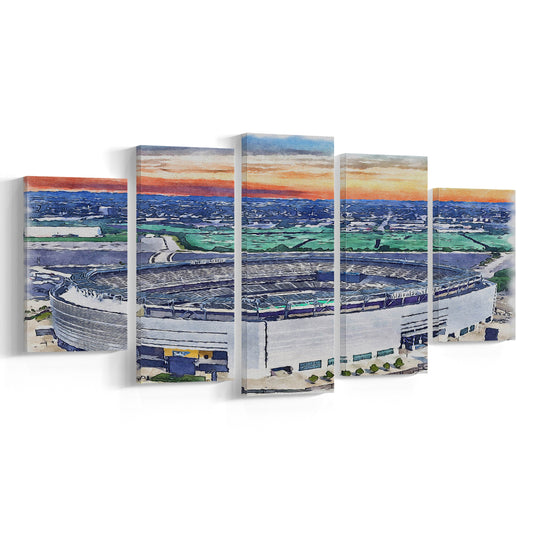 Giants Stadium, MetLife Painting Stadium Watercolor, Sport Art, Mixed 5 Panel, Canvas Print Wall Art