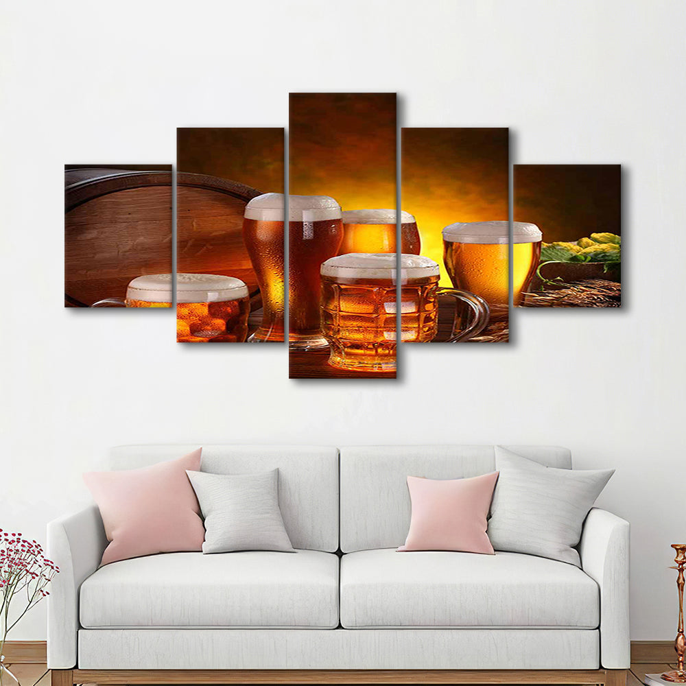 Gift for a Beer Lover,Bar Wall Art,Pub Wall Decor Canvas Print, 5 Piece Large Cavas Print Wall Art