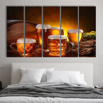 Gift for a Beer Lover,Bar Wall Art,Pub Wall Decor Canvas Print, 5 Piece B Extra Large Cavas Print Wall Art Decor