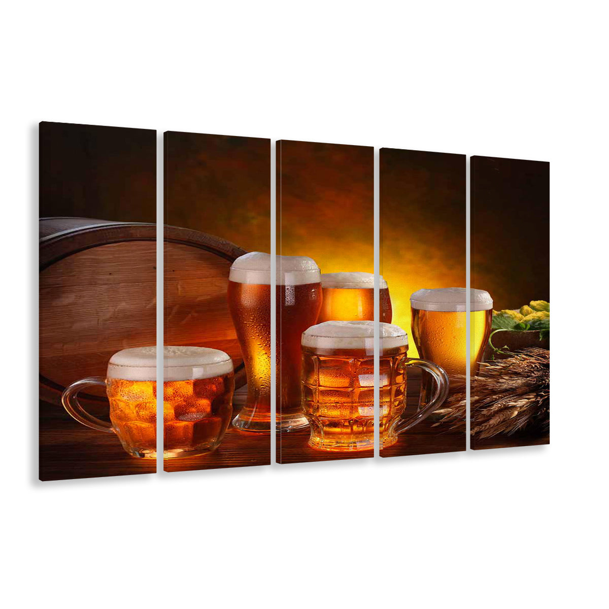 Gift for a Beer Lover,Bar Wall Art,Pub Wall Decor Canvas Print, 5 Piece B Extra Large Cavas Print Wall Art Decor