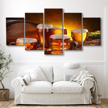 Gift for a Beer Lover,Bar Wall Art,Pub Wall Decor Canvas Print, 5 Piece Large Cavas Print Wall Art