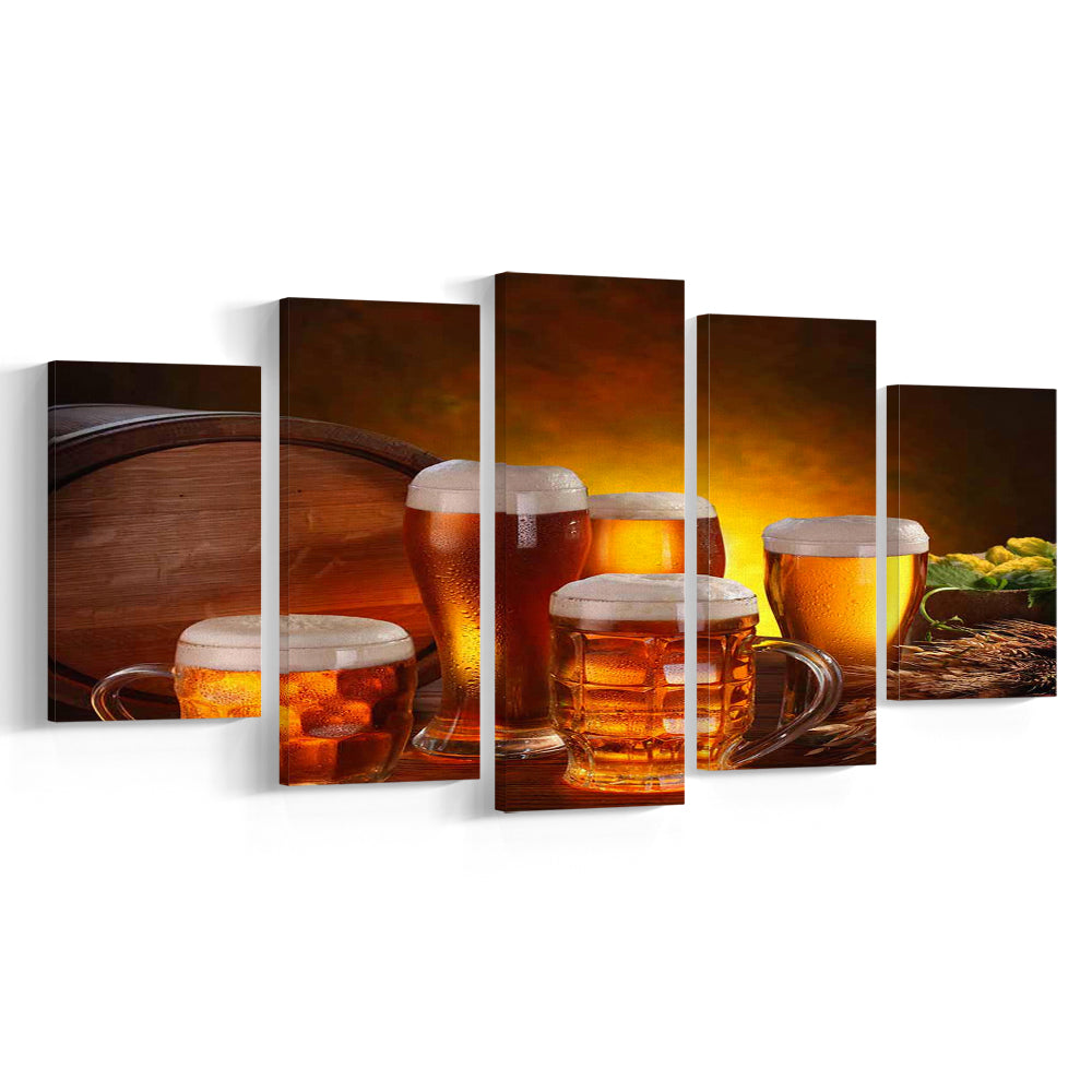 Gift for a Beer Lover,Bar Wall Art,Pub Wall Decor Canvas Print, 5 Piece Large Cavas Print Wall Art