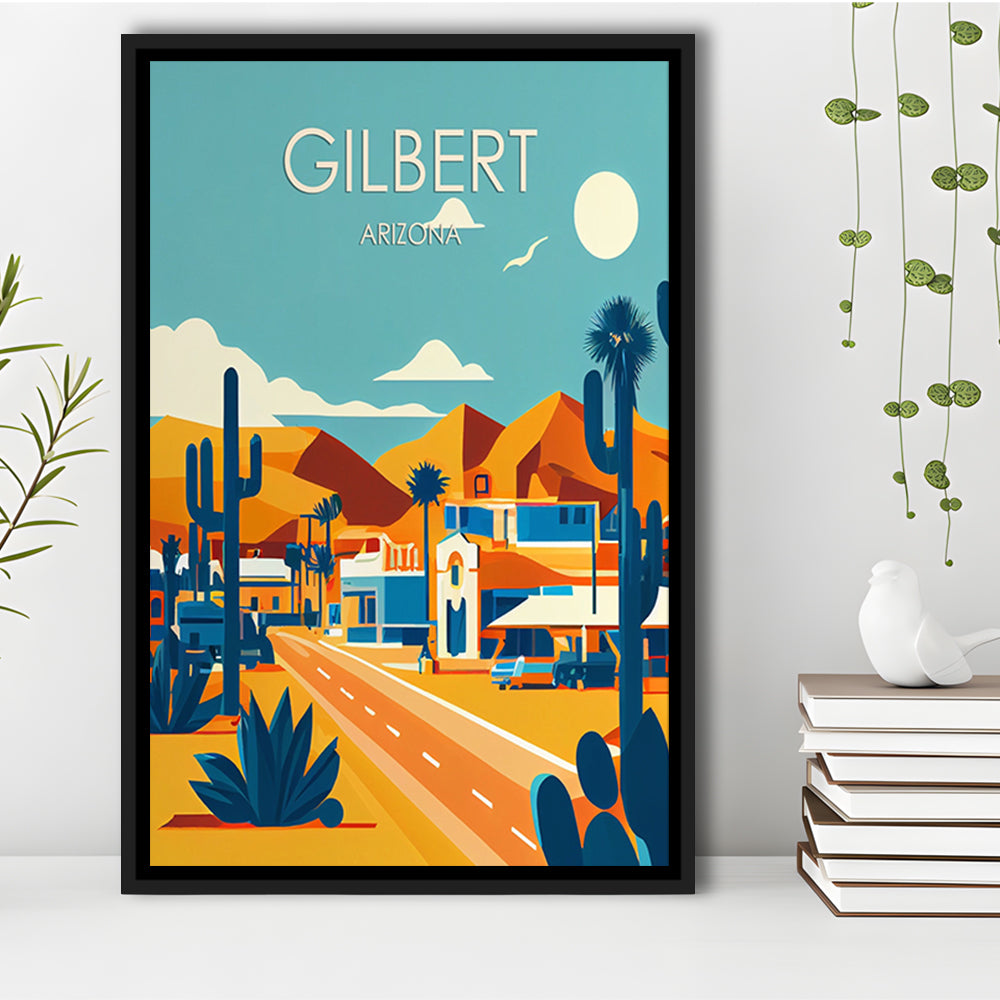 Gilbert Arizona Retro Art Print, Gilbert City Wall Art, Floating Framed Canvas Print, Framed Picture, Painting Canvas