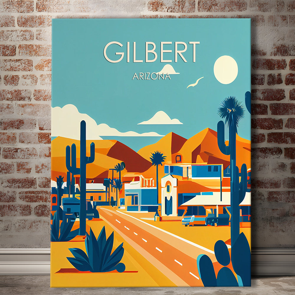 Gilbert Arizona Retro Art Print, Gilbert City Wall Art, Canvas Print, Painting Canvas, Living Room Decor