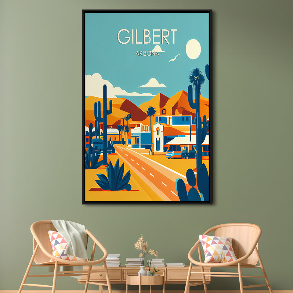 Gilbert Arizona Retro Art Print, Gilbert City Wall Art, Floating Framed Canvas Print, Framed Picture, Painting Canvas