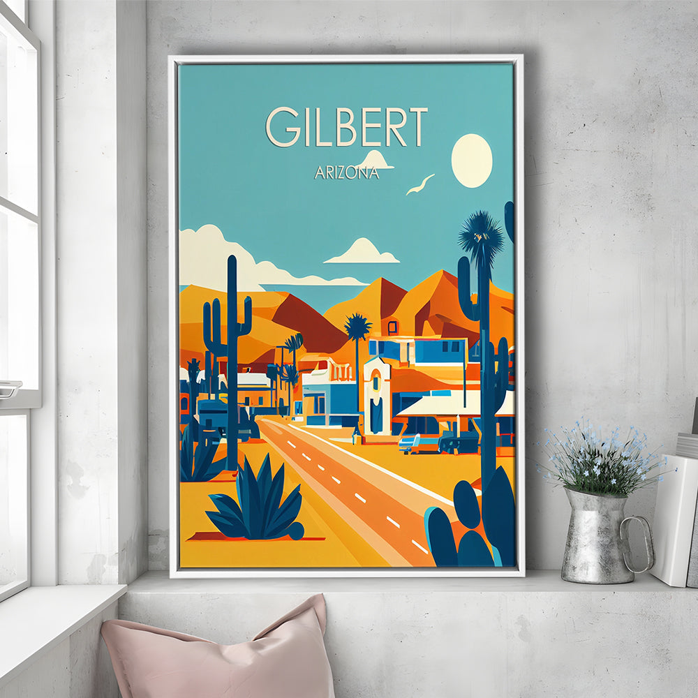 Gilbert Arizona Retro Art Print, Gilbert City Wall Art, Floating Framed Canvas Print, Framed Picture, Painting Canvas