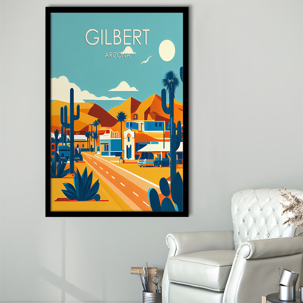 Gilbert Arizona Retro Art Print, Gilbert City Wall Art, Framed Art Print, Picture Framed, Painting Art