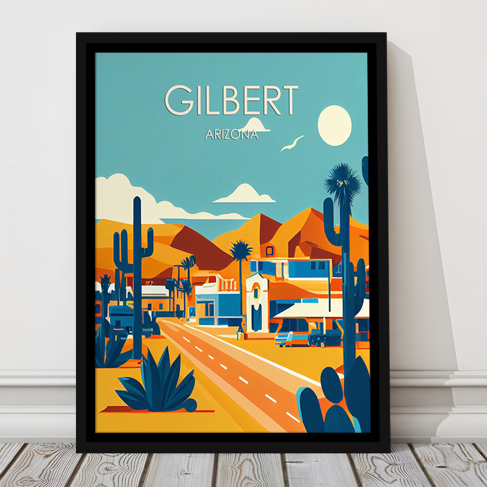 Gilbert Arizona Retro Art Print, Gilbert City Wall Art, Floating Framed Canvas Print, Framed Picture, Painting Canvas