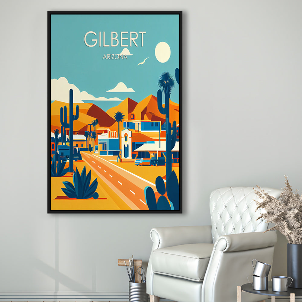 Gilbert Arizona Retro Art Print, Gilbert City Wall Art, Floating Framed Canvas Print, Framed Picture, Painting Canvas
