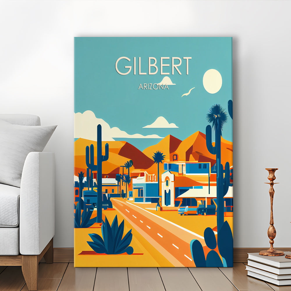 Gilbert Arizona Retro Art Print, Gilbert City Wall Art, Canvas Print, Painting Canvas, Living Room Decor