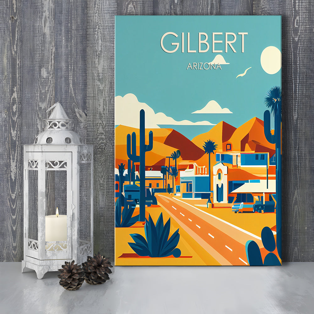 Gilbert Arizona Retro Art Print, Gilbert City Wall Art, Canvas Print, Painting Canvas, Living Room Decor