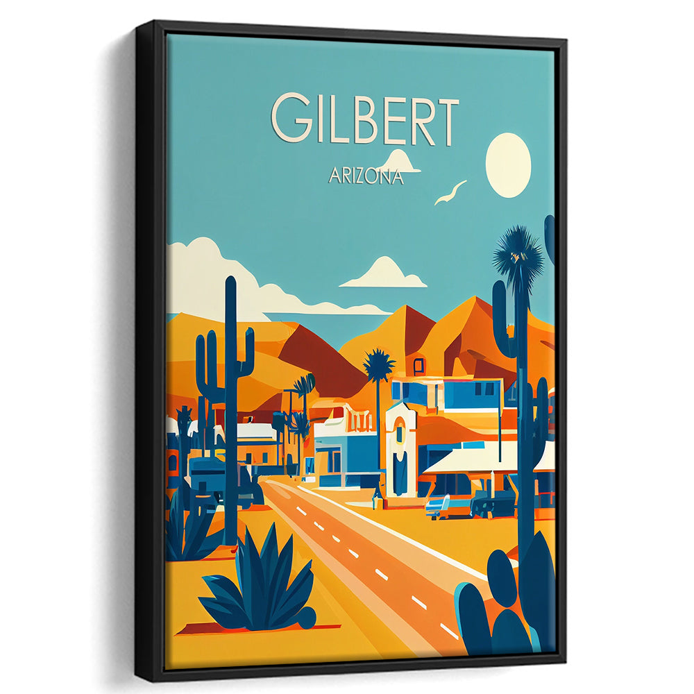 Gilbert Arizona Retro Art Print, Gilbert City Wall Art, Floating Framed Canvas Print, Framed Picture, Painting Canvas