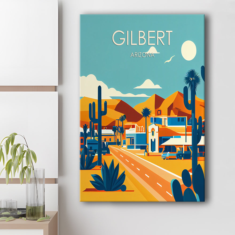 Gilbert Arizona Retro Art Print, Gilbert City Wall Art, Canvas Print, Painting Canvas, Living Room Decor