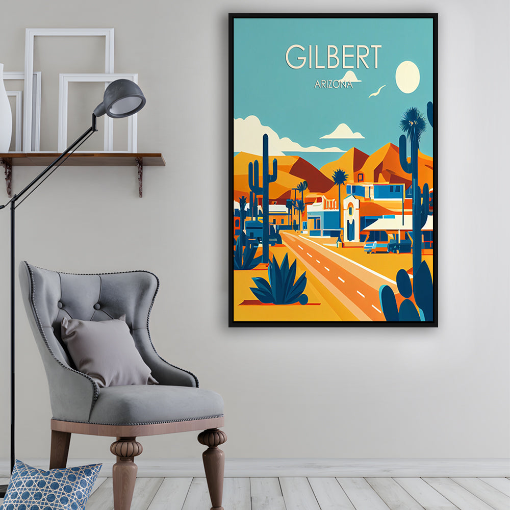 Gilbert Arizona Retro Art Print, Gilbert City Wall Art, Floating Framed Canvas Print, Framed Picture, Painting Canvas