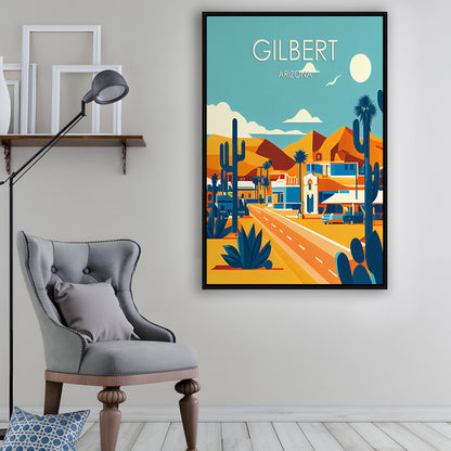 Gilbert Arizona Retro Art Print, Gilbert City Wall Art, Floating Framed Canvas Print, Framed Picture, Painting Canvas