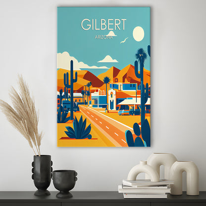 Gilbert Arizona Retro Art Print, Gilbert City Wall Art, Canvas Print, Painting Canvas, Living Room Decor