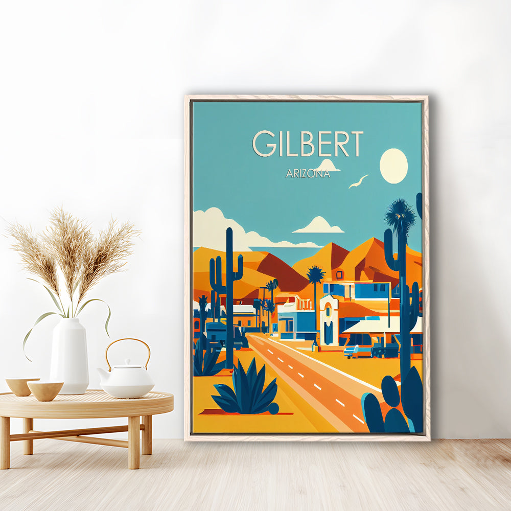 Gilbert Arizona Retro Art Print, Gilbert City Wall Art, Floating Framed Canvas Print, Framed Picture, Painting Canvas