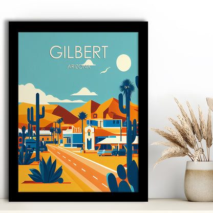 Gilbert Arizona Retro Art Print, Gilbert City Wall Art, Framed Art Print, Picture Framed, Painting Art