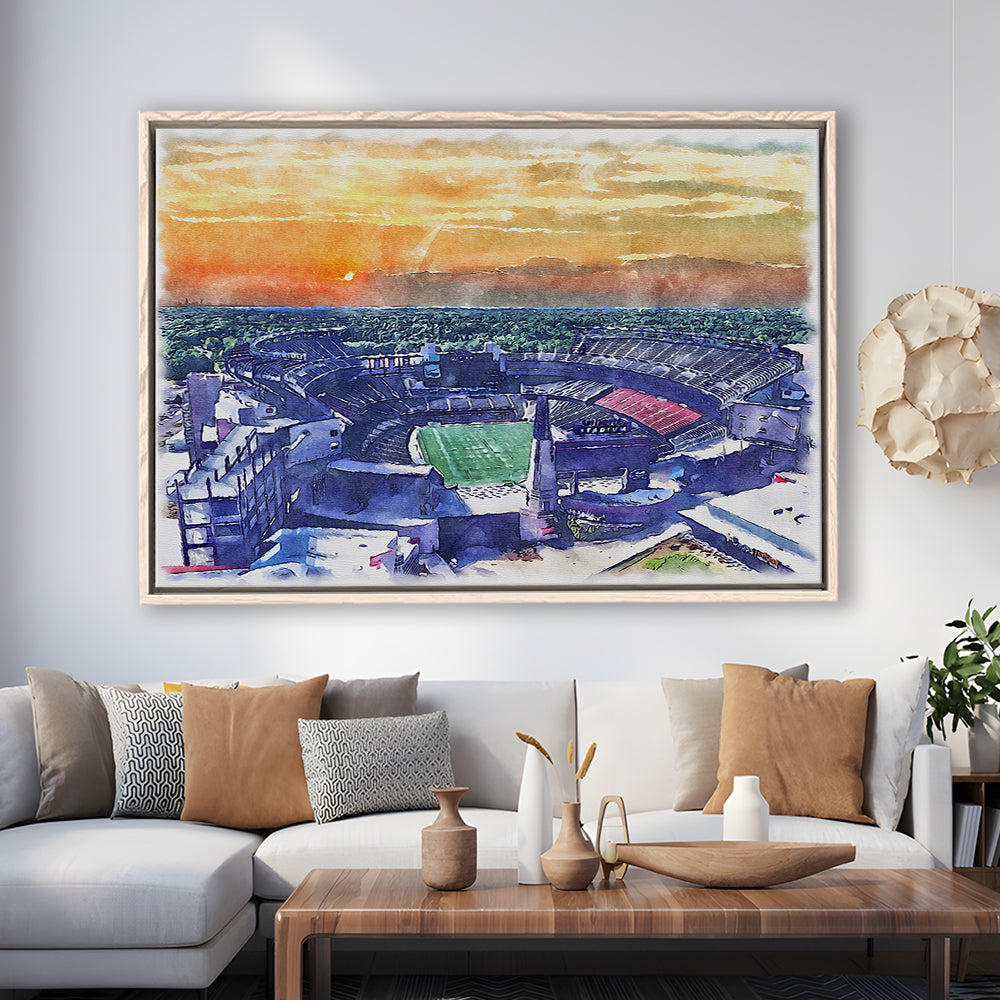 Gillette Stadium, Patriots Football Painting Stadium Watercolor, Sport Gift Art, Framed Canvas Print Wall Art