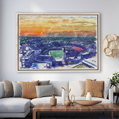 Gillette Stadium, Patriots Football Painting Stadium Watercolor, Sport Gift Art, Framed Canvas Print Wall Art