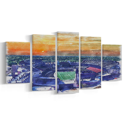 Gillette Stadium, Patriots Football Painting Stadium Watercolor, Sport Art, Mixed 5 Panel, Canvas Print Wall Art