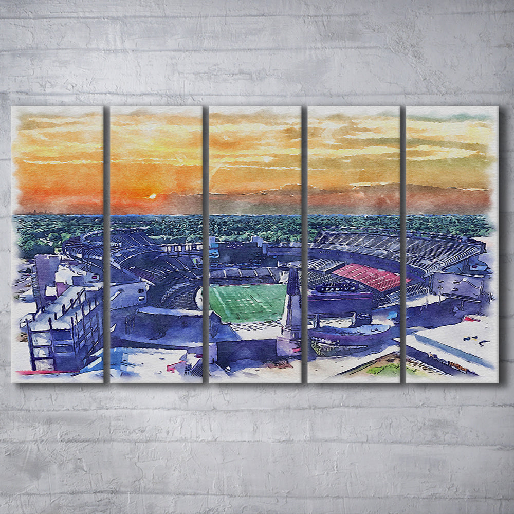 Gillette Stadium, Patriots Football Painting Stadium Watercolor, Sport Art, Extra Large Canvas Print Wall Art