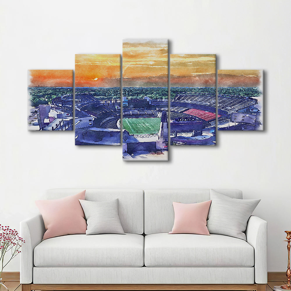 Gillette Stadium, Patriots Football Painting Stadium Watercolor, Sport Art, Mixed 5 Panel, Canvas Print Wall Art