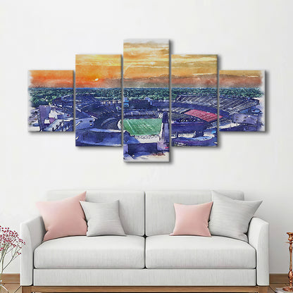 Gillette Stadium, Patriots Football Painting Stadium Watercolor, Sport Art, Mixed 5 Panel, Canvas Print Wall Art