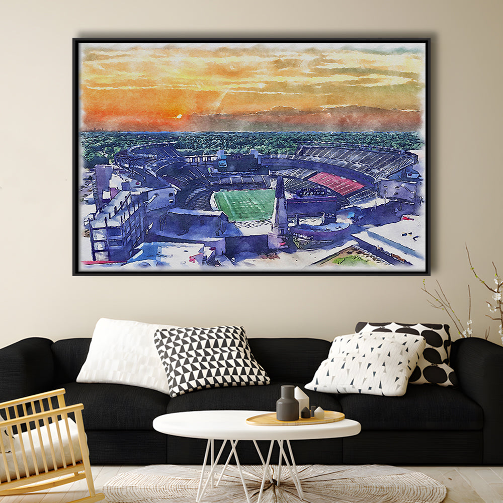Gillette Stadium, Patriots Football Painting Stadium Watercolor, Sport Gift Art, Framed Canvas Print Wall Art