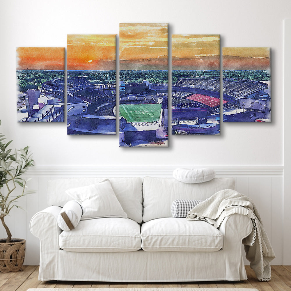 Gillette Stadium, Patriots Football Painting Stadium Watercolor, Sport Art, Mixed 5 Panel, Canvas Print Wall Art