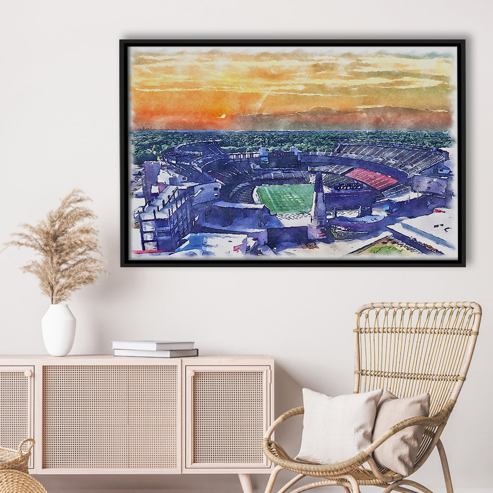 Gillette Stadium, Patriots Football Painting Stadium Watercolor, Sport Gift Art, Framed Canvas Print Wall Art