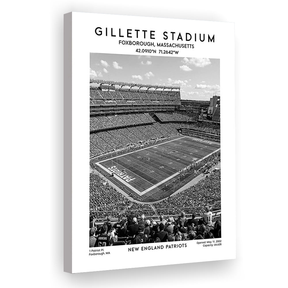 Gillette Stadium Black And White, England Patriots Football Stadium Wall Art Print, Canvas Prints Wall Art, Man Cave Decor