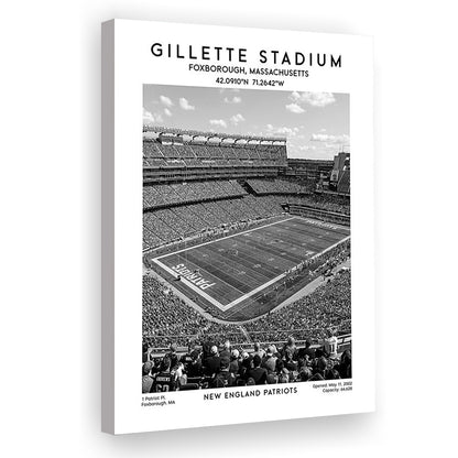 Gillette Stadium Black And White, England Patriots Football Stadium Wall Art Print, Canvas Prints Wall Art, Man Cave Decor