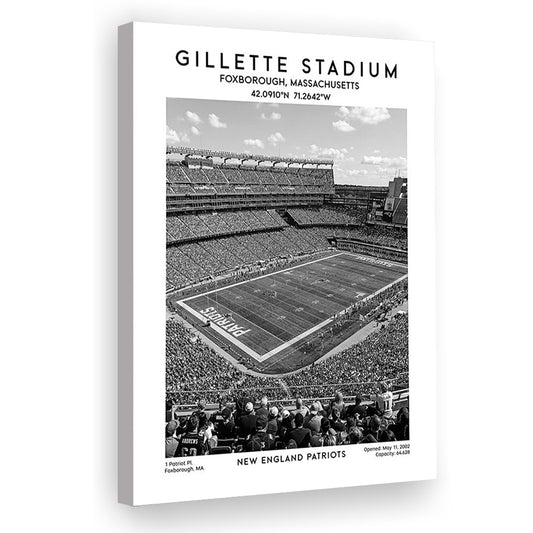 Gillette Stadium Black And White, England Patriots Football Stadium Wall Art Print, Canvas Prints Wall Art, Man Cave Decor