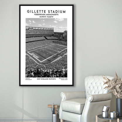 Gillette Stadium Black And White, New England Patriots Football Stadium Wall Art Print, Framed Canvas Prints Wall Art
