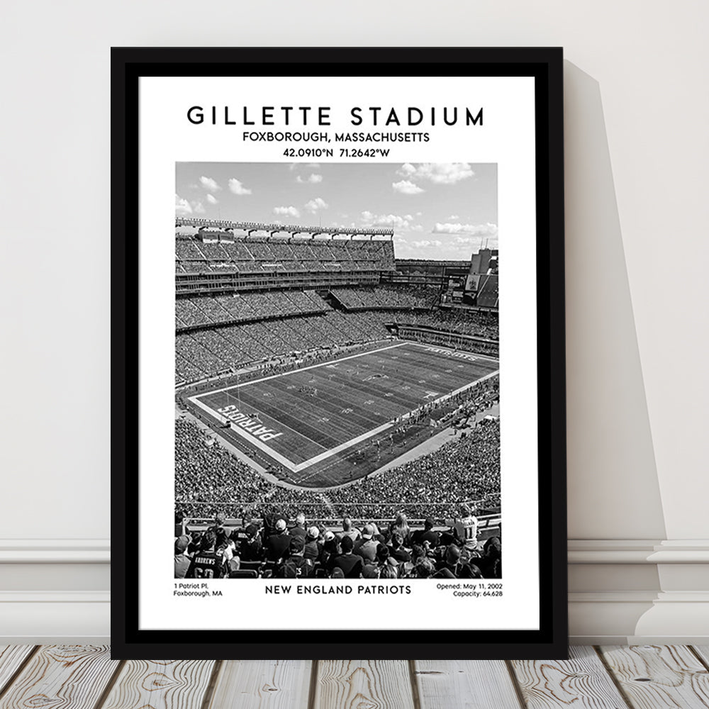 Gillette Stadium Black And White, New England Patriots Football Stadium Wall Art Print, Framed Canvas Prints Wall Art