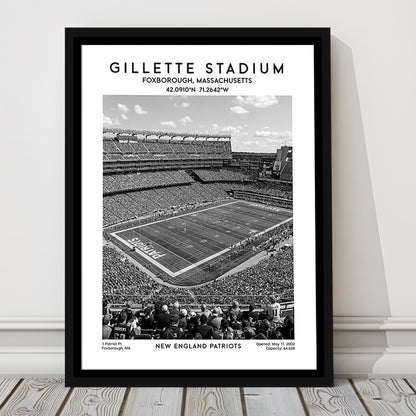 Gillette Stadium Black And White, New England Patriots Football Stadium Wall Art Print, Framed Canvas Prints Wall Art