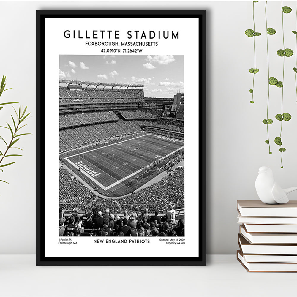Gillette Stadium Black And White, New England Patriots Football Stadium Wall Art Print, Framed Canvas Prints Wall Art