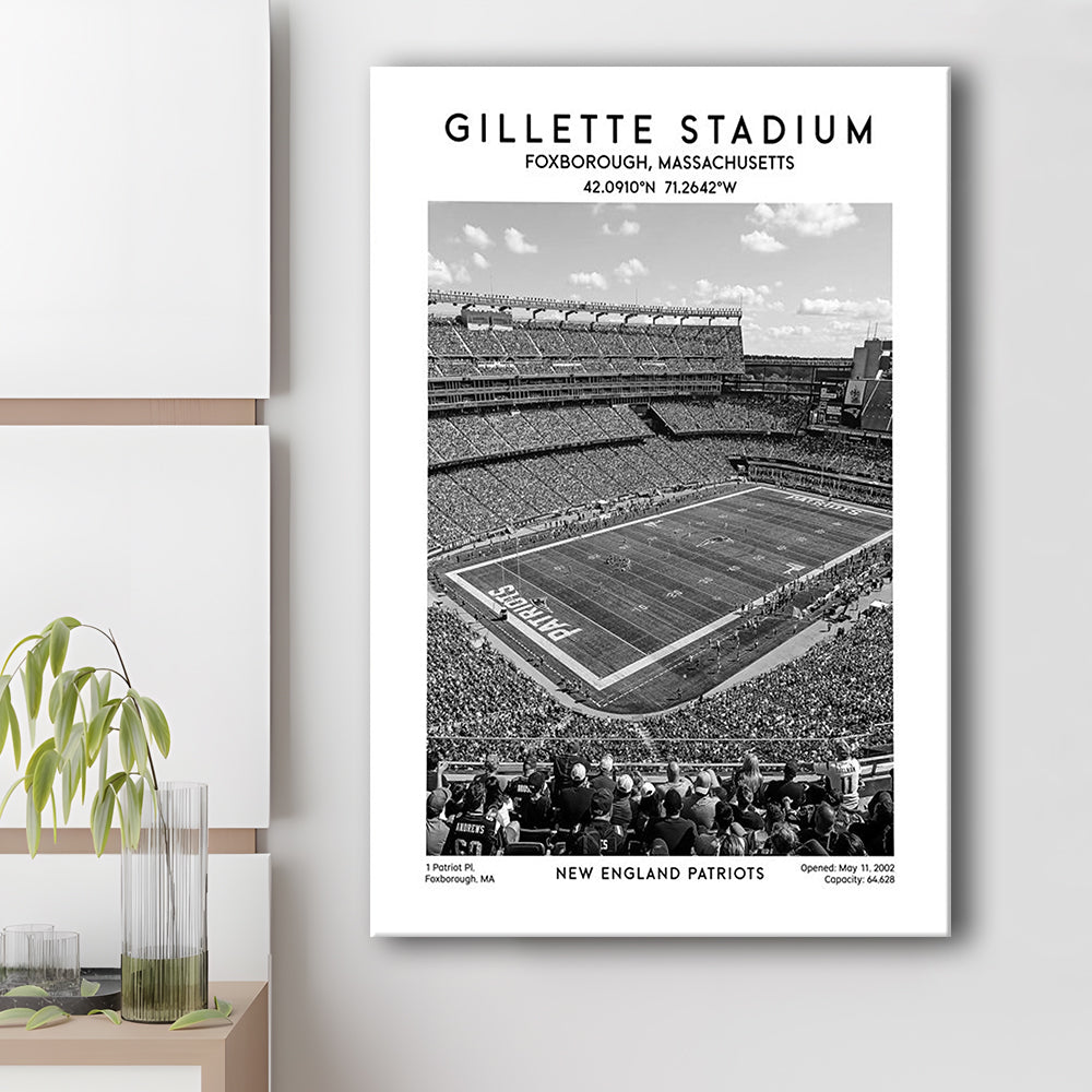 Gillette Stadium Black And White, England Patriots Football Stadium Wall Art Print, Canvas Prints Wall Art, Man Cave Decor