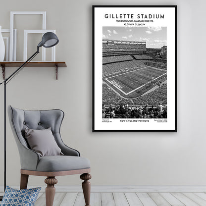 Gillette Stadium Black And White, New England Patriots Football Stadium Wall Art Print, Framed Canvas Prints Wall Art